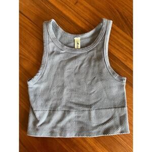 Mahina Tank Top Womens Size OS Light Grey\Blue Ribbed Cropped Chevron Pattern